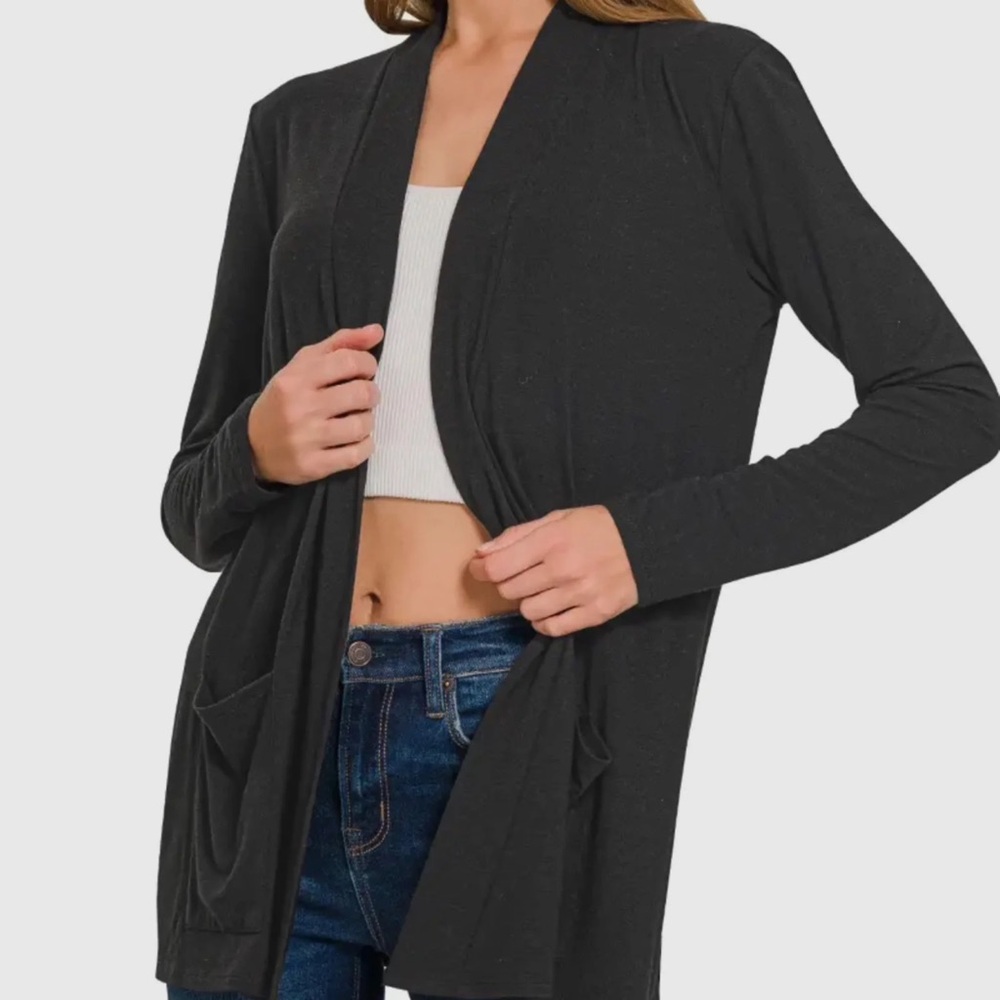 Essential Everyday Open-Front Cardigan – Black